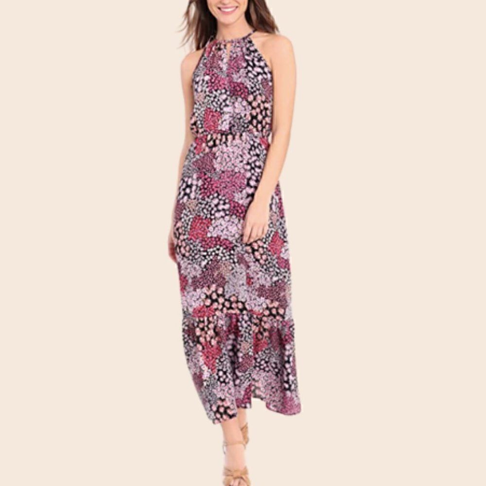 Donna Morgan Pink and Purple Chiffon Floral Printed Maxi Dress Size 8